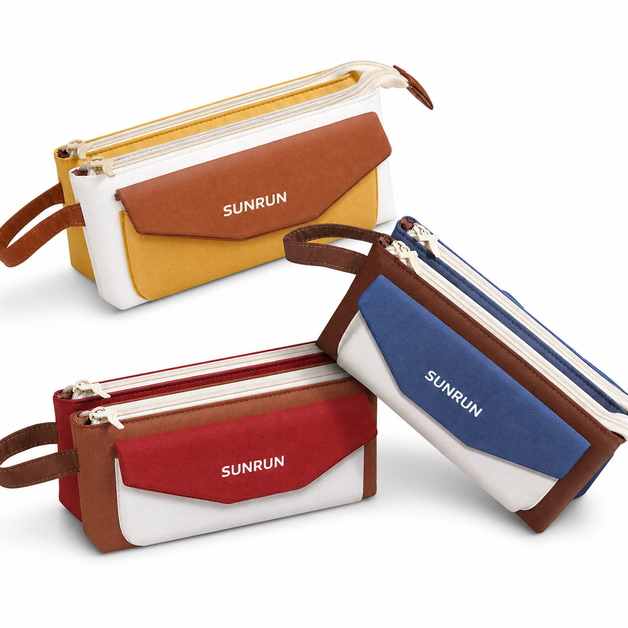 Kingsley Triple-Compartment Color Block Pencil Case