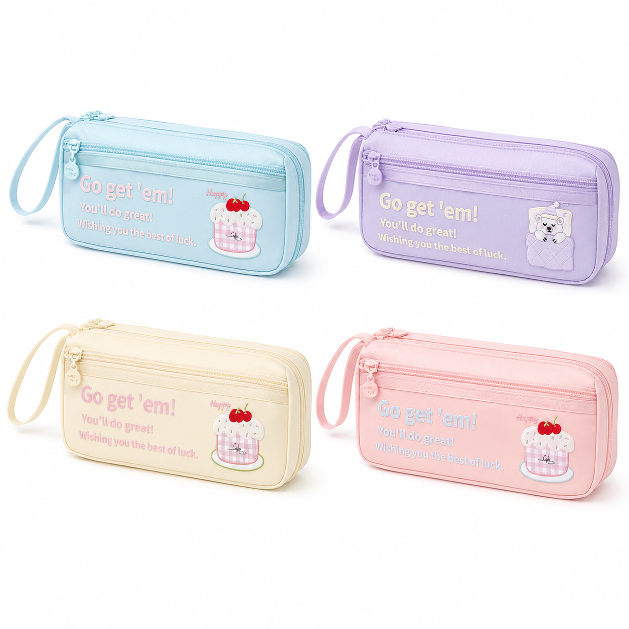 Creamy Berry Double-Zipper Carry Handle Pencil Case