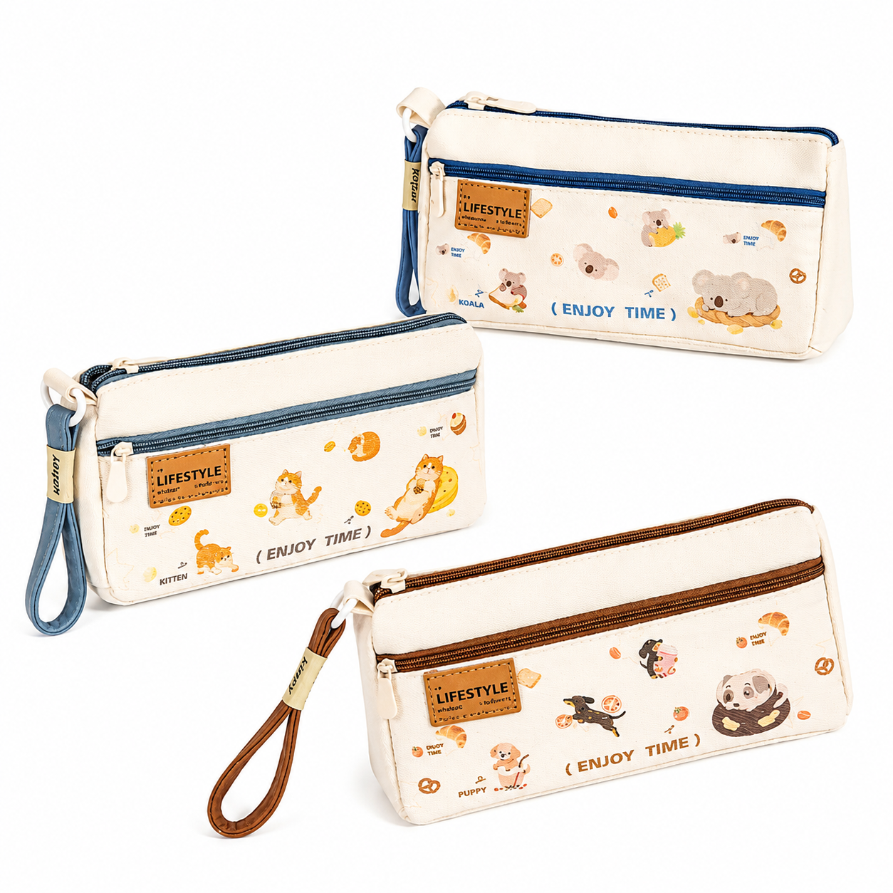 Zoo Print Double-Zipper Triangle Pencil Case
